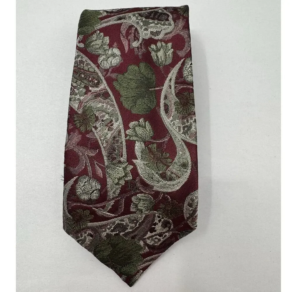 Christian Dior Monsieur Red‎ Floral Polyester Silk Blend Men's Formal Neck Tie